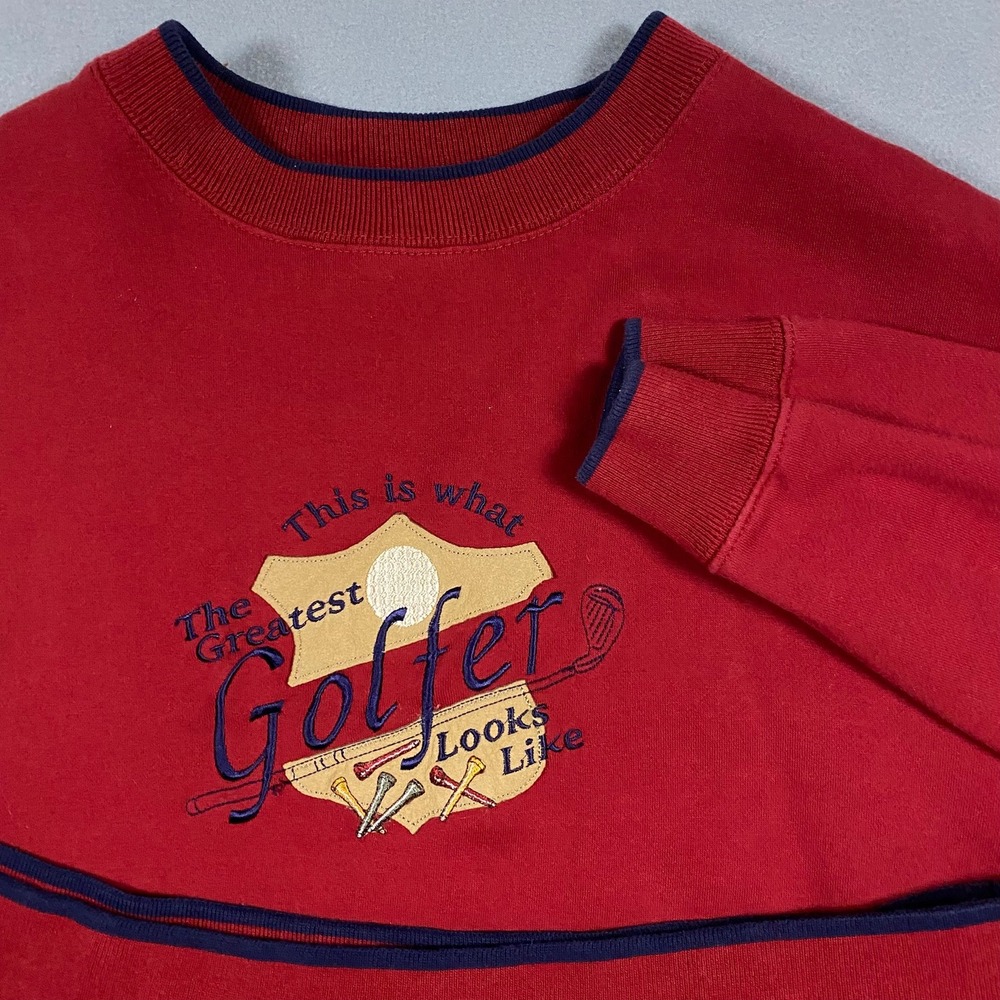 MC Sport Mens Greatest Golfer Embroidered Crewneck Sweatshirt Red XL Vintage